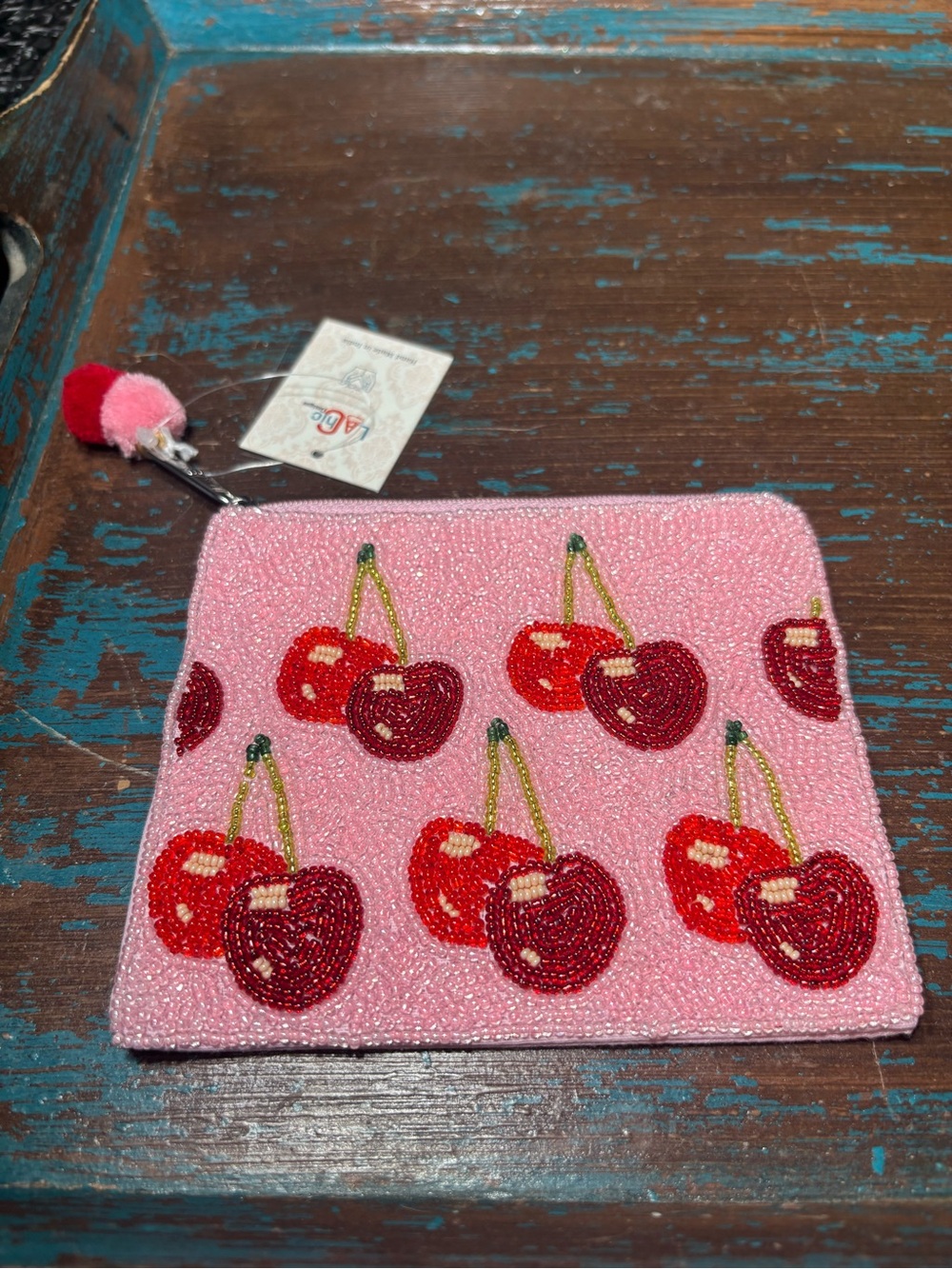 New Pink Beaded Cherry Coin Purse Wristlet Accessories